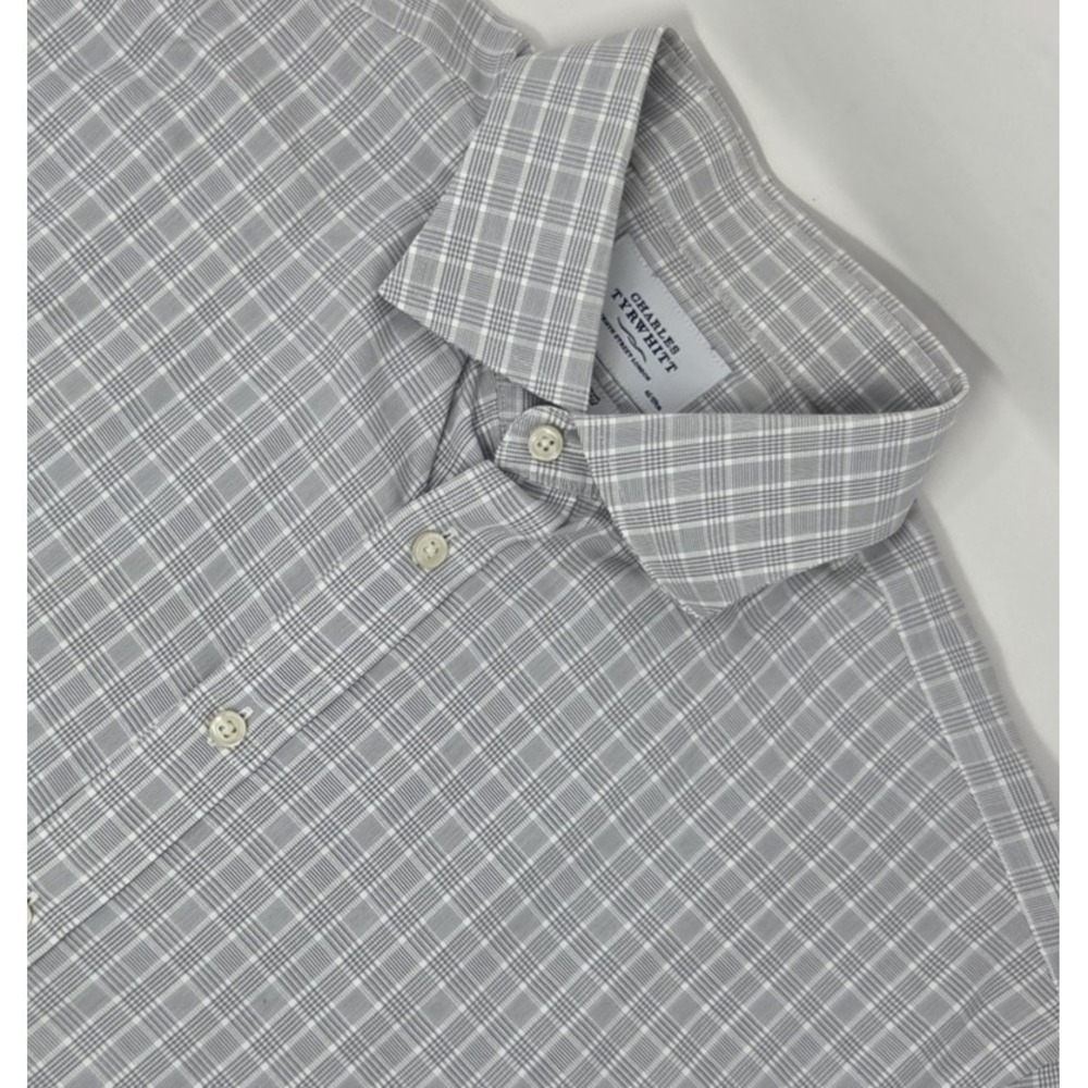 Charles Tyrwhitt Dress Shirt Mens 18/35 Gray Plaid Classic Fit French Cuff